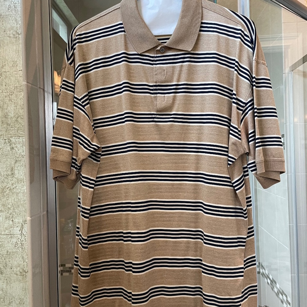Ping Men's Golf Polo-Size Large camel/navy/ivory stripe